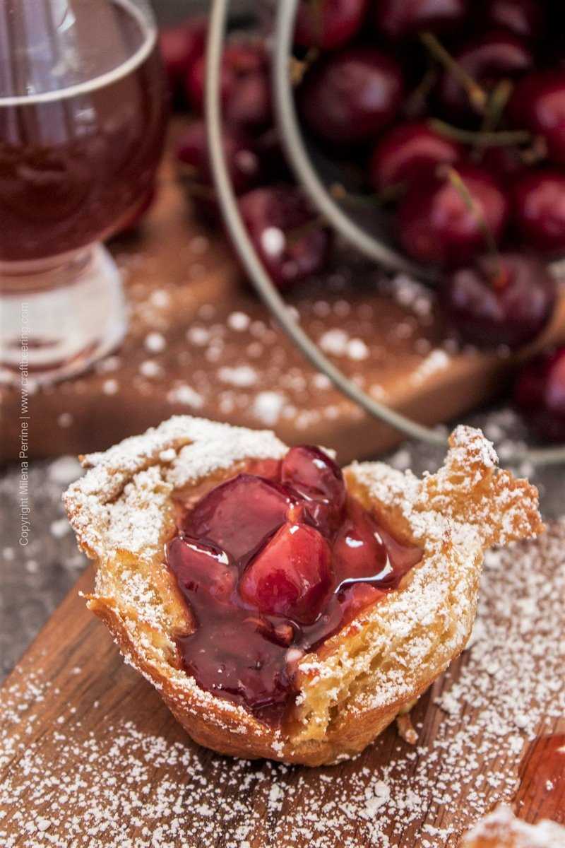 Beer French Toast - Croissant with Cherry Bourbon Ale and Fresh Cherries Compote