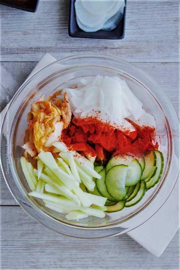 Assemble the kimchi salad