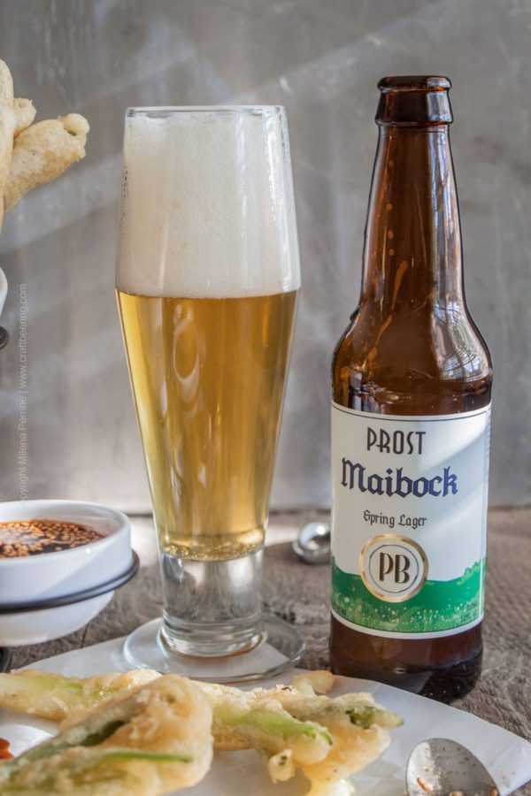 Prost Brewing Maibock and Beer Tempura Green Onions