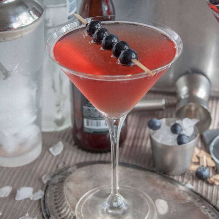 Blueberry Sour Beertini (oak aged mixed fermentation sour ale and vodka martini)
