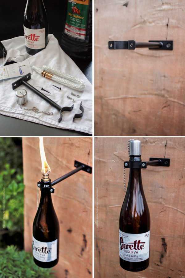 Mounting a beer bottle tiki torch with kit