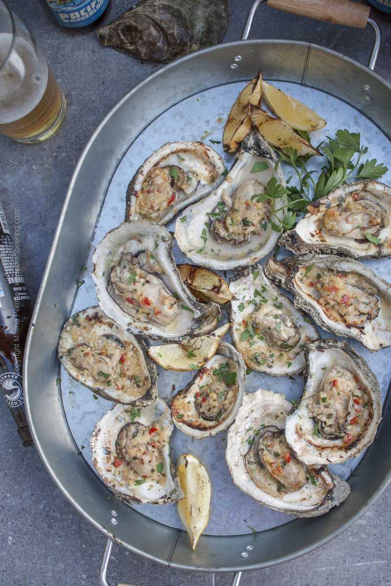 Smoked and chargrilled oysters platter. Great pilsner pairing, or most craft lagers, even IPAs. 