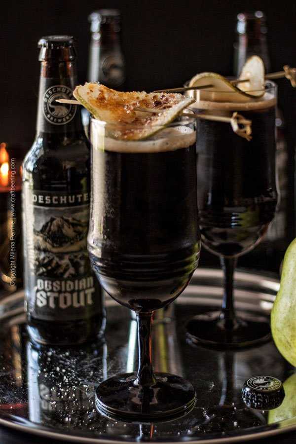 Dragonglass Cocktail with Obsidian stout, bruleed pear and a little something else...