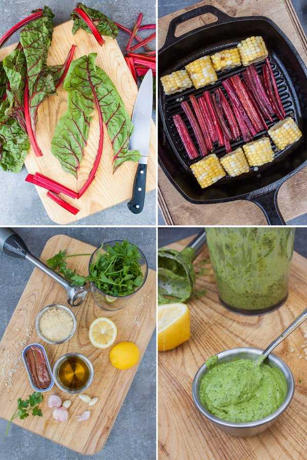 Grilled Swiss Chard and Corn Bites with Parsley Pesto Dip Steps