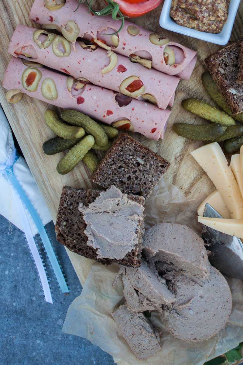 German Meat and Cheese Board - Lyoner with olives and peppers and Leberwurst