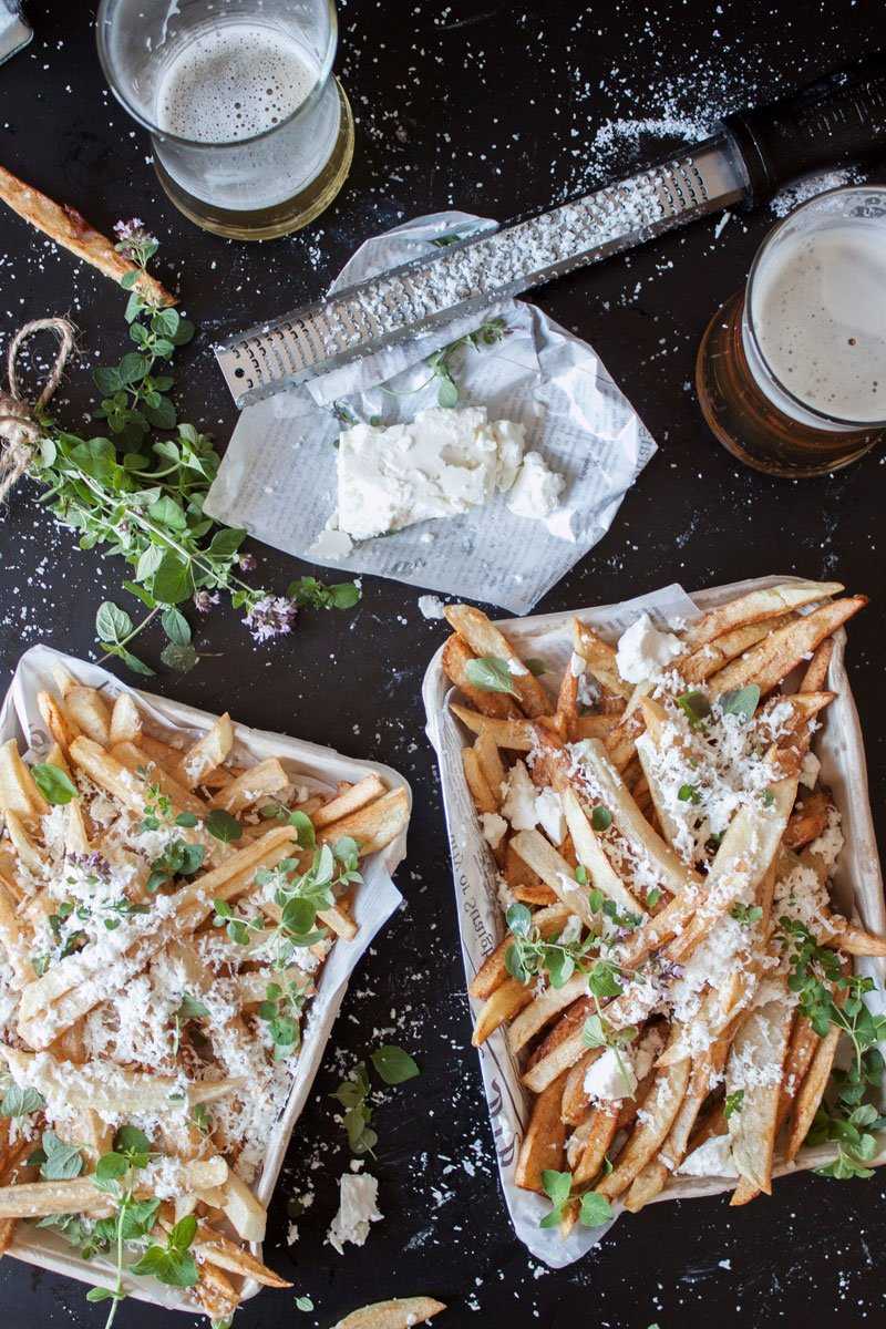 Hand cut fries with feta cheese and oregano