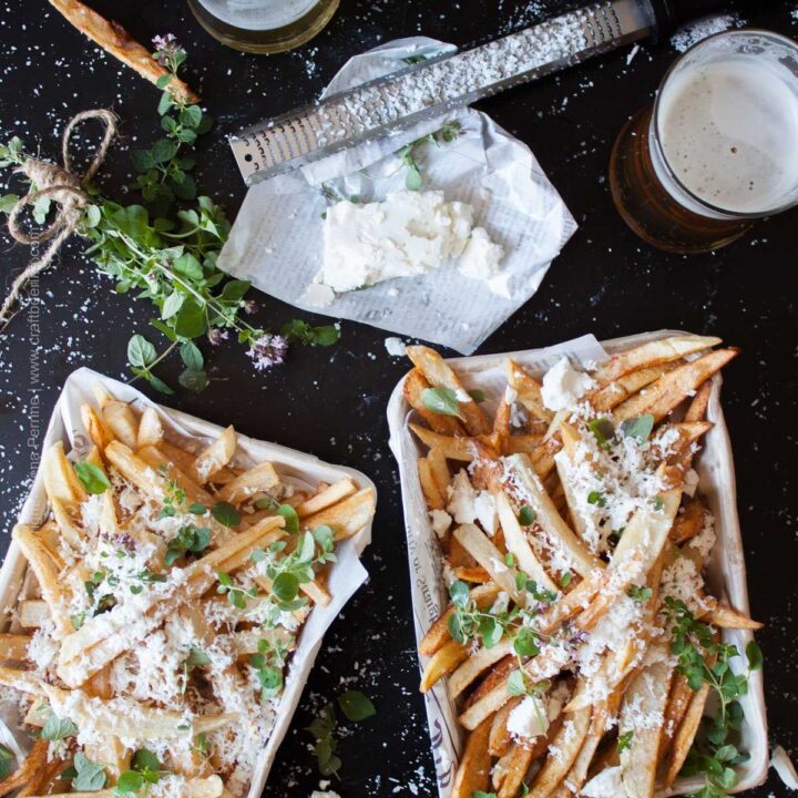 Hand cut fries with feta cheese and oregano. #handcutfries
