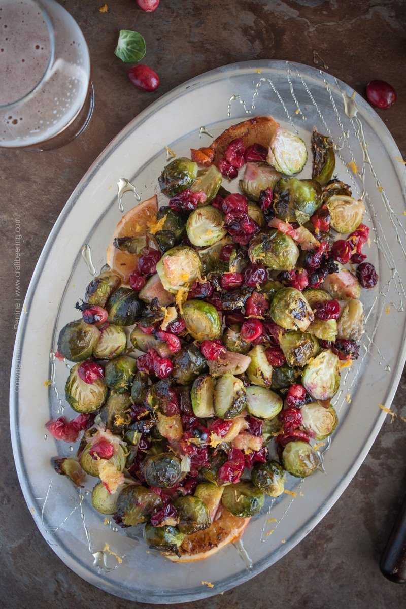 Beer butter roasted cranberries and Brussels sprouts with Belgian Tripel, honey and orange zest.