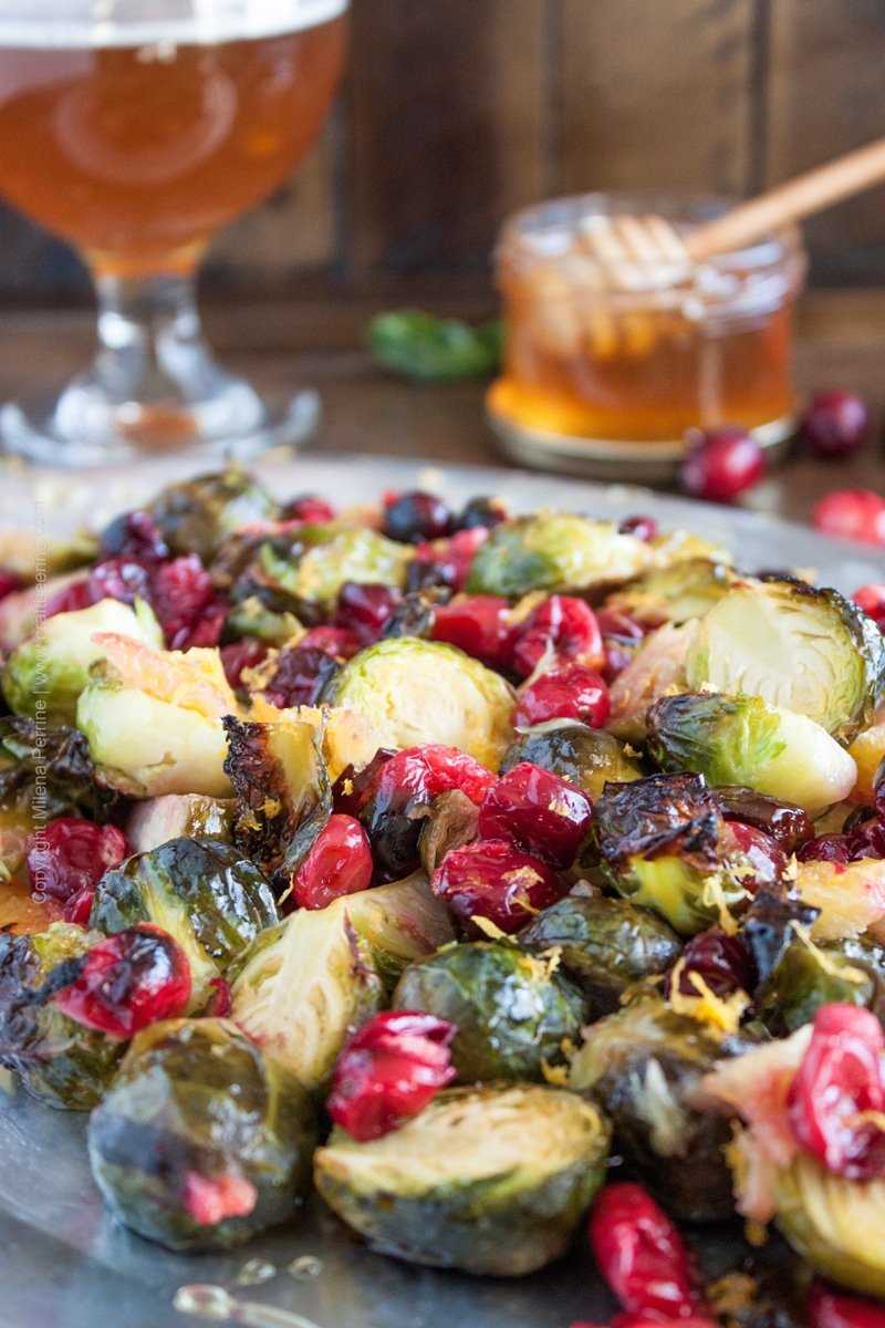 Beer butter roasted cranberries and Brussels sprouts with Belgian Tripel, honey and orange zest.