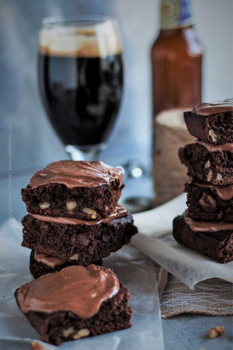Beer Brownies with Walnuts and Stout and with Cream Cheese Frosting #beerbrownies #stoutbrownies