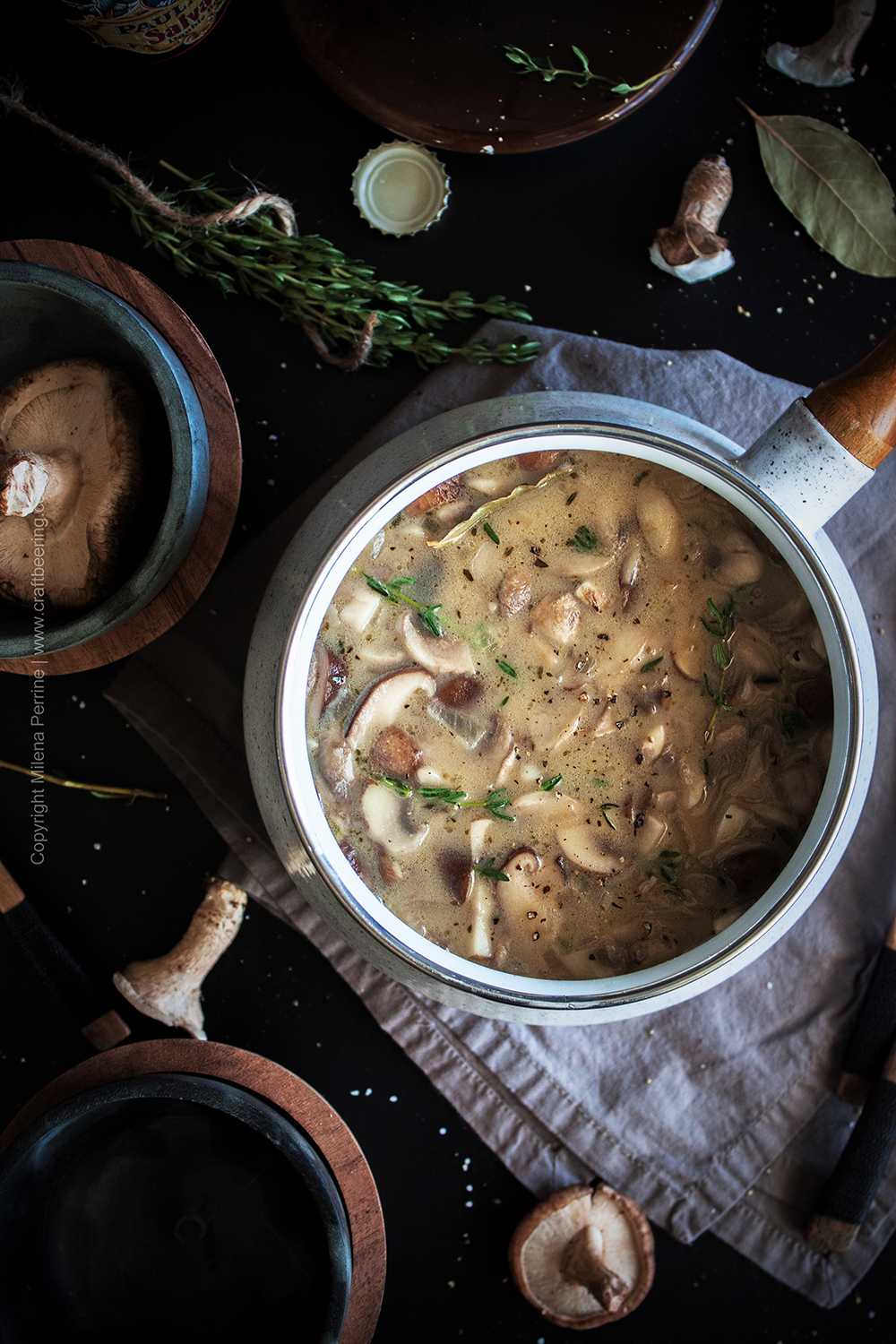Creamy mushroom soup with doppelbock lager