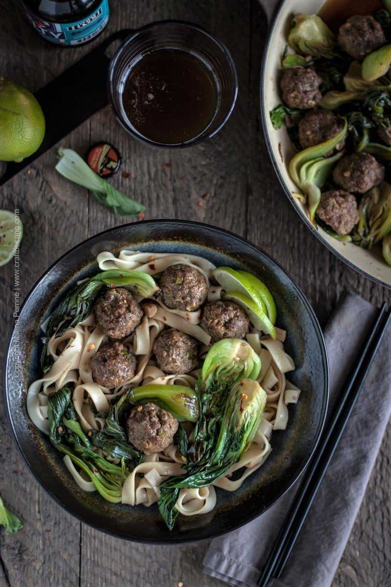Recipes with Beer | Beer Braised Baby Bok Choy with Chinese Five Spice Beef Meatballs. Choice of beer = bock lager. Bock braised bok choy:) #beerbraised #beerbraisedbokchoy #beerbraisedbabybokchoy #cookingwithbeer #beerandfood