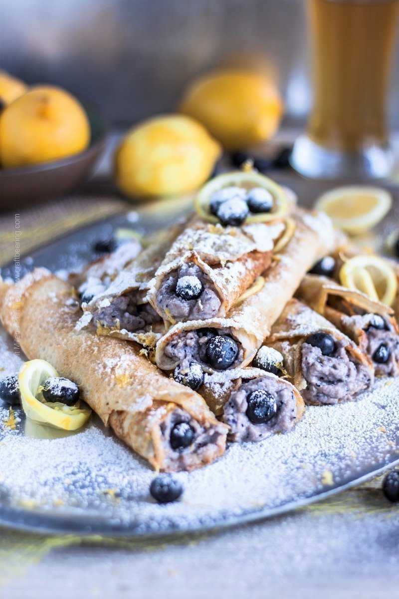 Beer crepes with Hefeweizen, Ricotta, Blueberries and lemon #beercrepes #hefeweizen #cookingwithbeer #craftbeer #crepesrecipe #crepes
