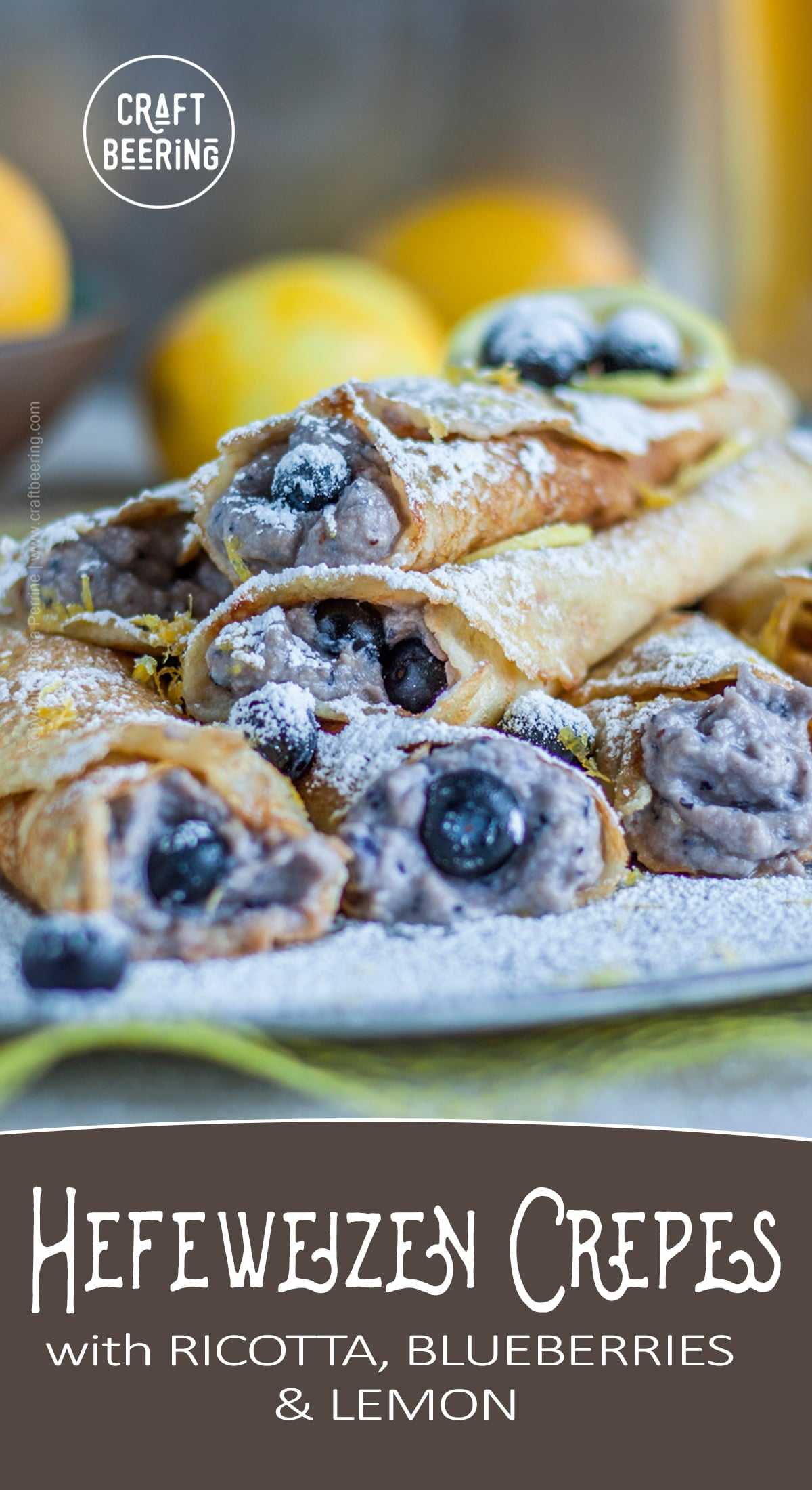 Beer crepes with Hefeweizen batter and ricotta, blueberries and lemon filling. #crepes #beercrepes #beerbatter #cookingwithbeer #crepebatter #crepesrecipe