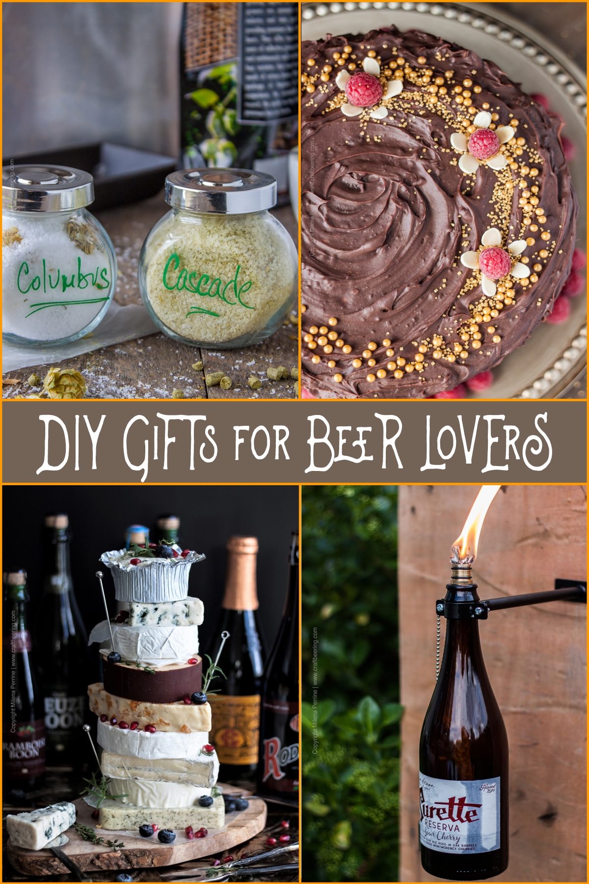 DIY Gifts for Beer Lovers | Beer themed gifts you can make that they will love! Beer cake, beer bottle tiki torch, beer and cheese pairing, hops salt PLUS MORE! #beergift #beergiftidea #fathersdaygift #birthdaygift