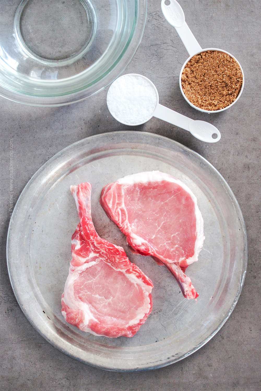 Thick pork chops and simple brine ingredients