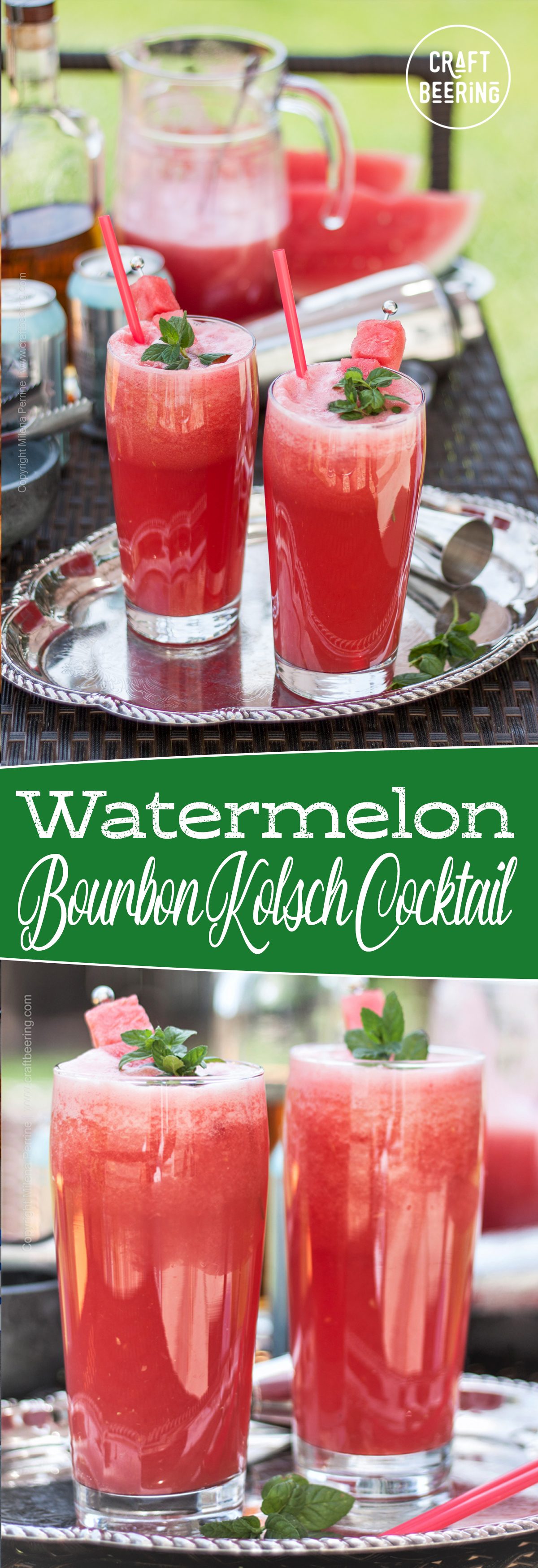 Watermelon cocktail with bourbon and Kolsch. Refreshing summer bliss. #watermelonslushie #watermeloncocktail #beercocktail