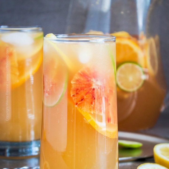 White sangria recipe with agave wheat ale and vibrant citrus