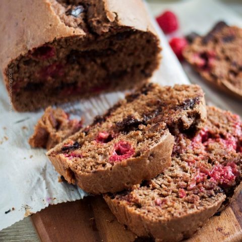 Raspberry Bread - breakfast loaf loaded with fresh raspberries and choc chips.