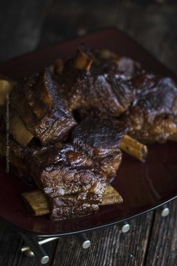 Beer braised short ribs - just removed from the braising liquid.