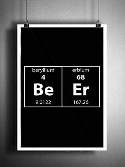 Beer art print composed of the chemical element symbols for Beryllium and Erbium.
