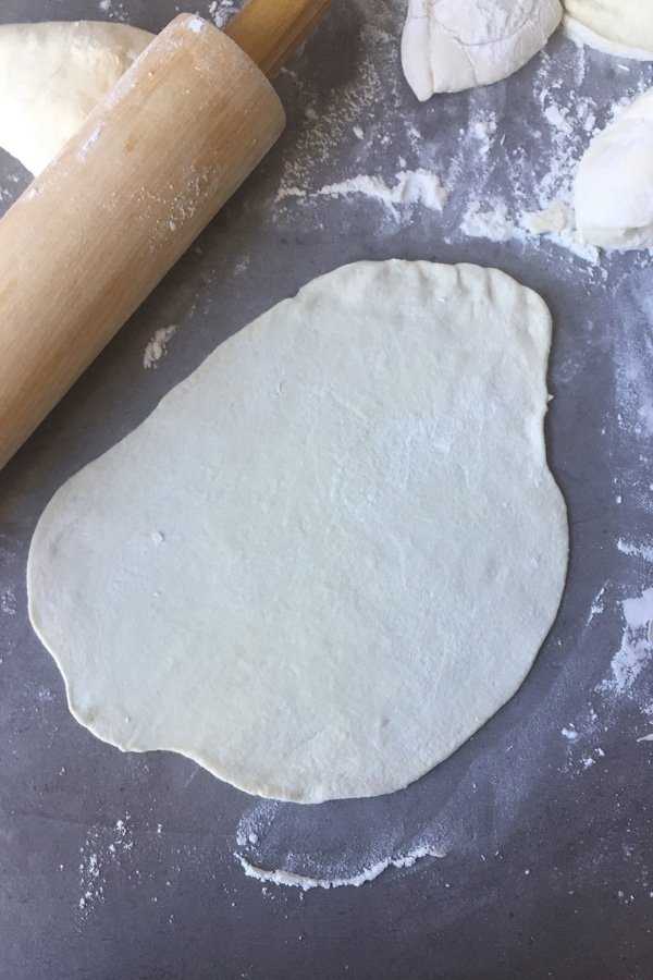 Thinly rolled dough for tarte flambee