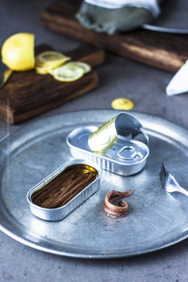 Canned anchovies in olive oil. 