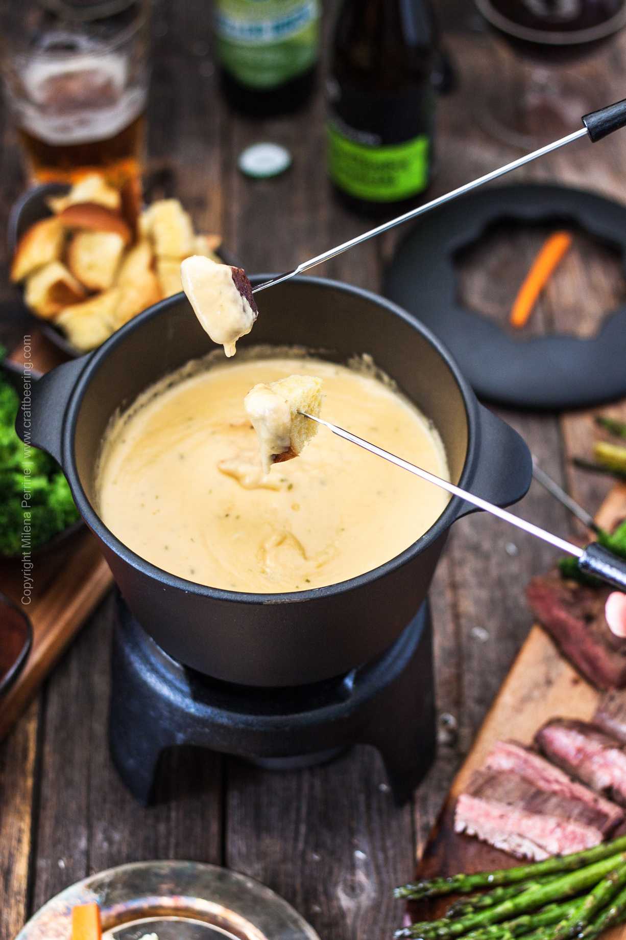 Beer cheese fondue - the perfect dipping sauce for beer lovers.