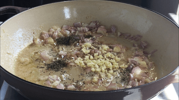 Saute shallots and garlic and season with thyme