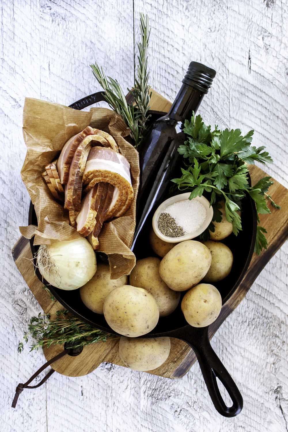 Raw ingredients needed for German fried potatoes