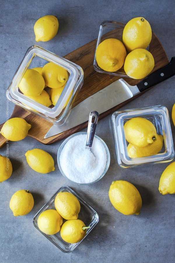 Ingredients for preserved lemons - whole lemons and salt. 