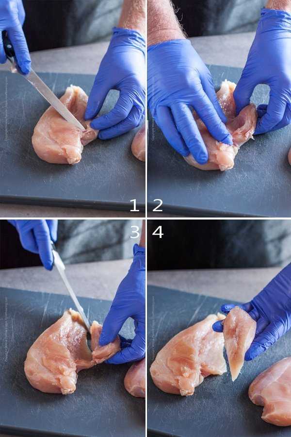 How to remove a chicken tender from a raw chicken breast - step by step.