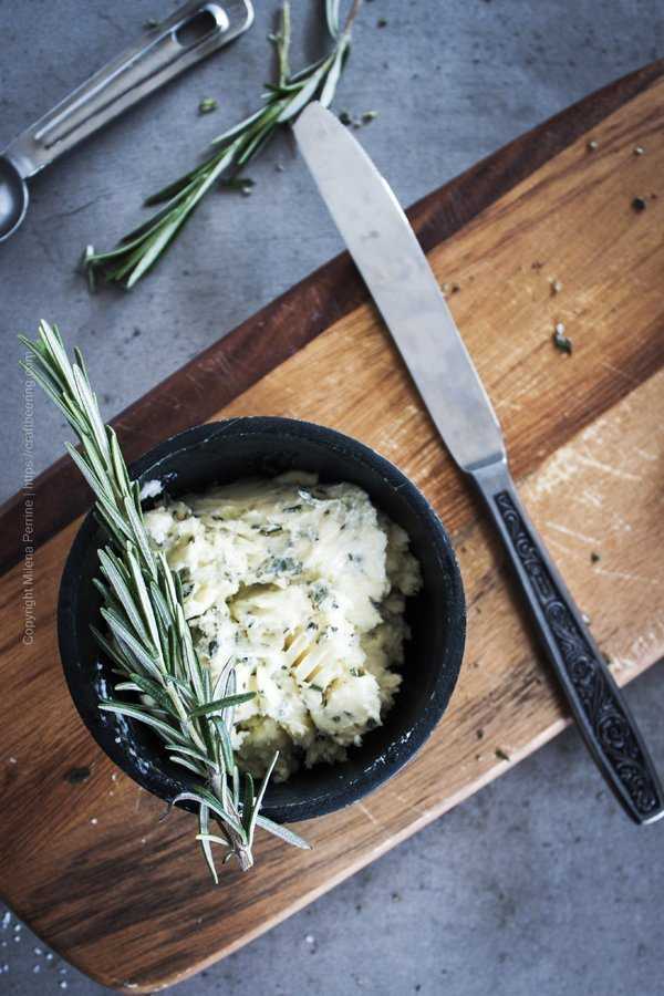 Rosemary butter in a bowl
