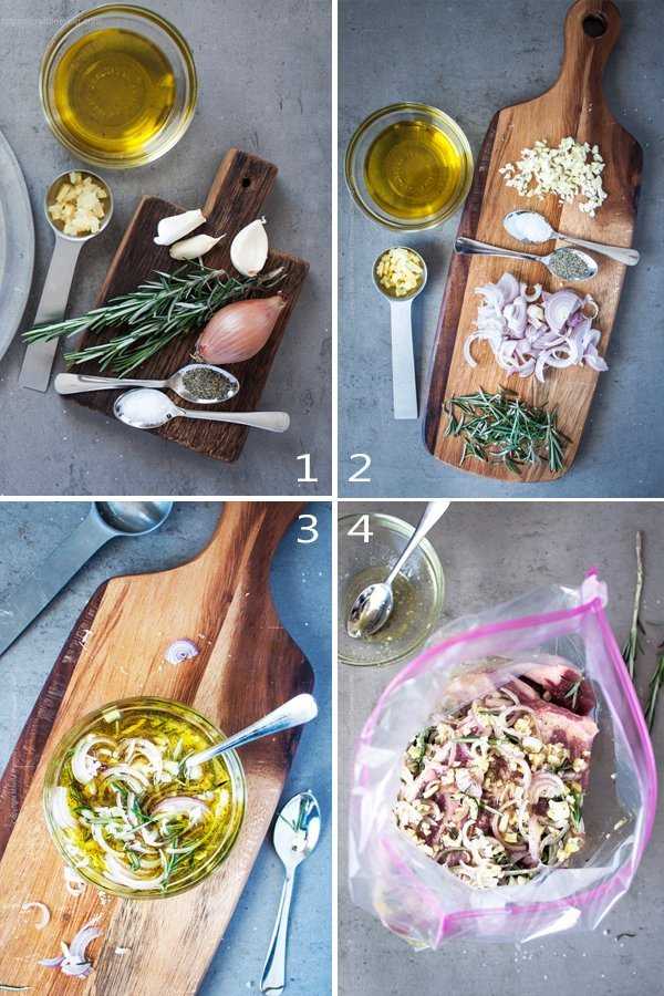 Step by step image grid showing how to prepare Mediterranean lamb marinade.