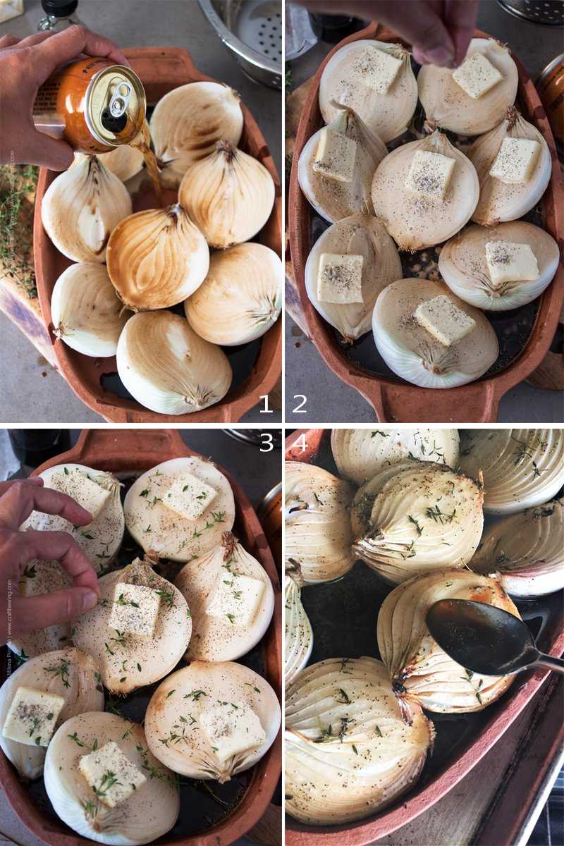 Step by step images for baking onions.
