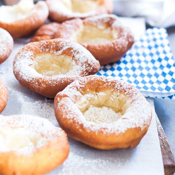 German donuts from Bavaria dusted with powdered sugar