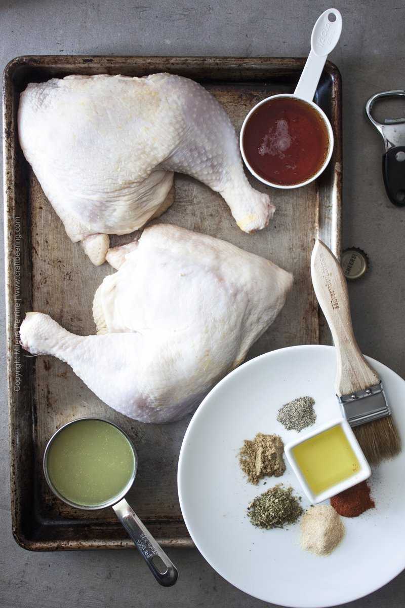 Ingredients for baked chicken legs and thighs, aka chicken leg quarters
