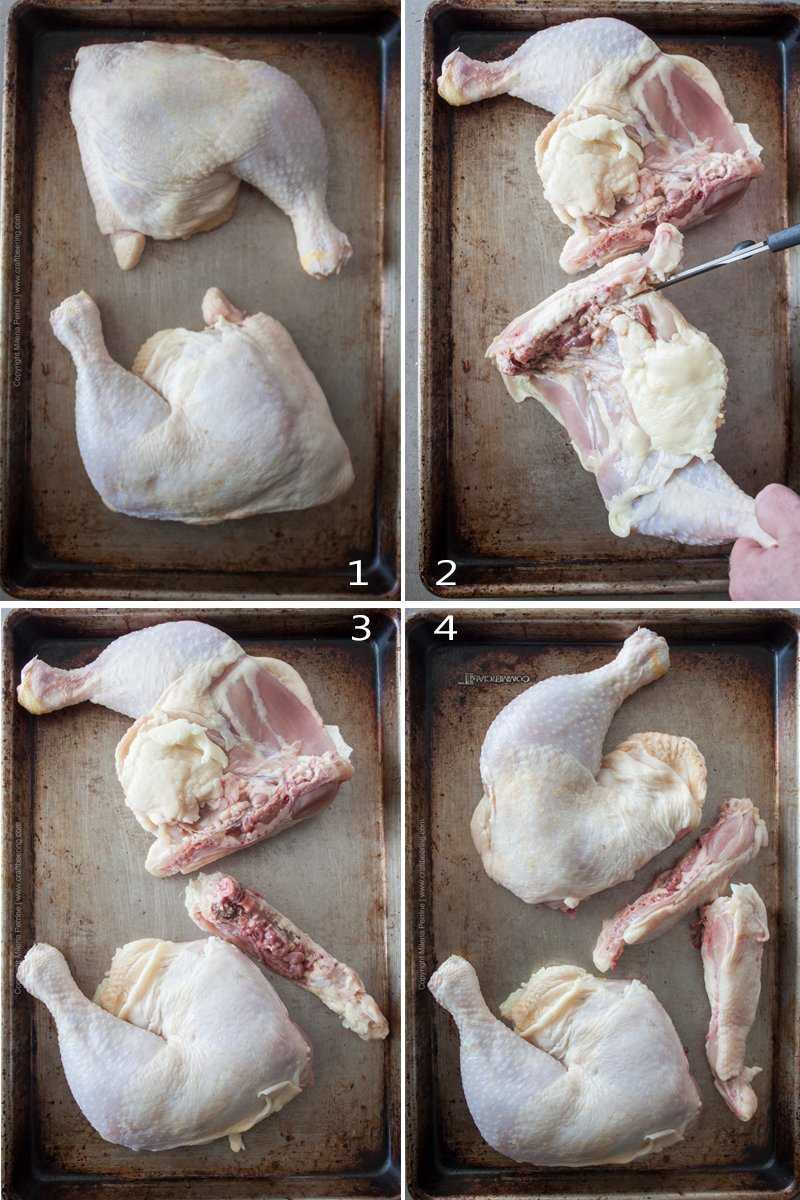 How to remove the back bone parts from raw chicken leg quarters
