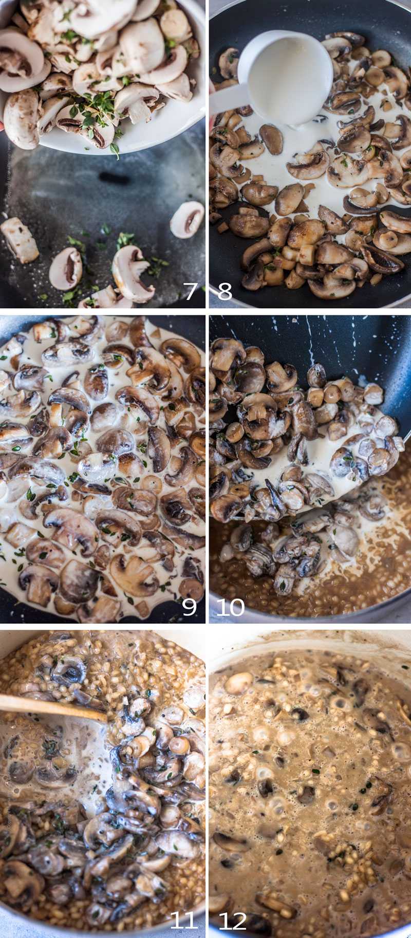 How to cook mushrooms for creamy barley risotto and fold them in when done. 
