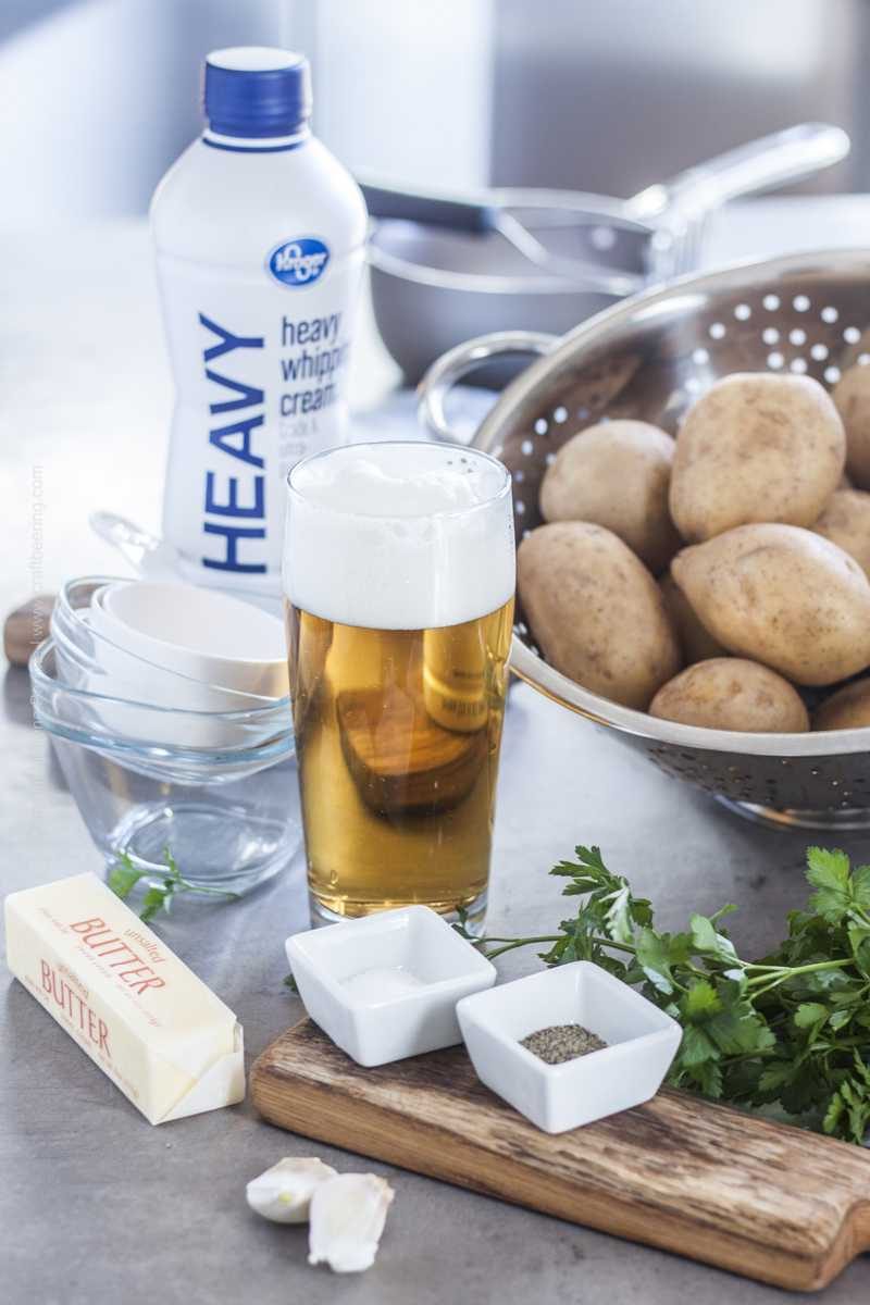 Ingredients for mashed potatoes with beer