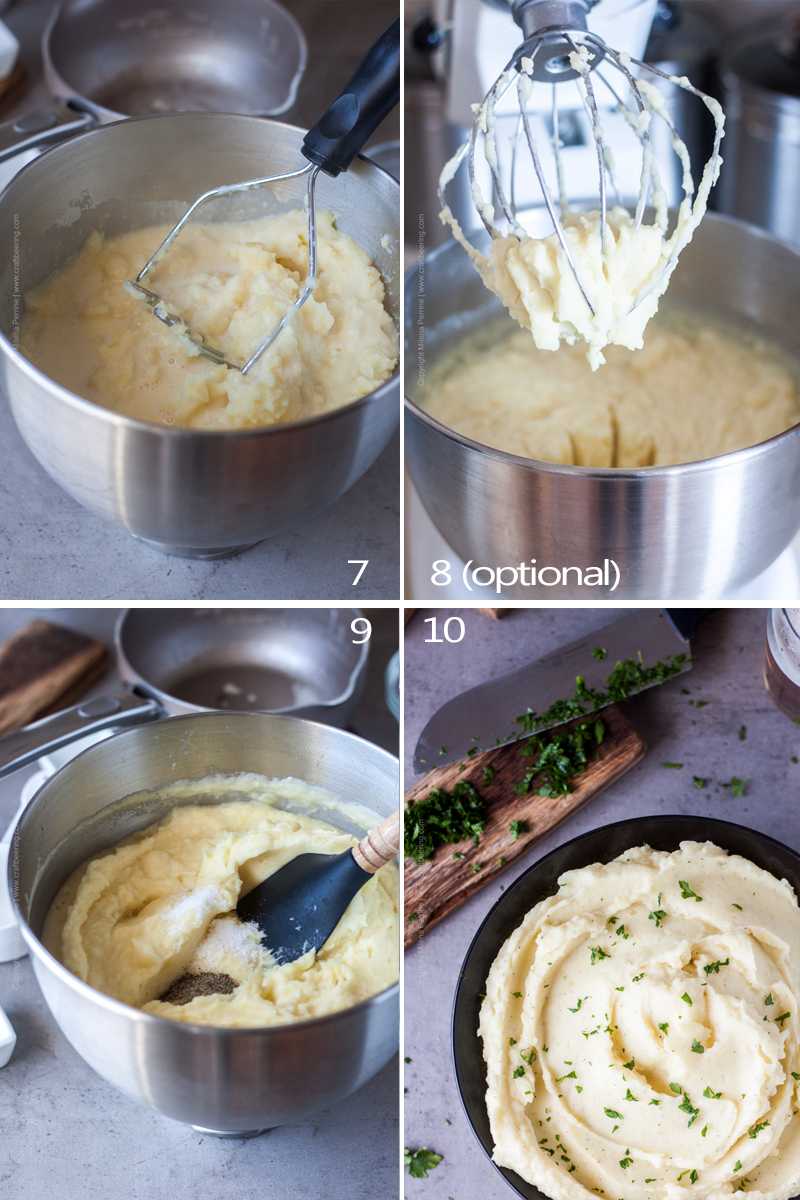 Images showing steps to make beer mashed potatoes - part 2 of grid. .