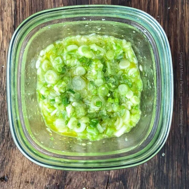 Homemade green onions (scallions) and ginger sauce.