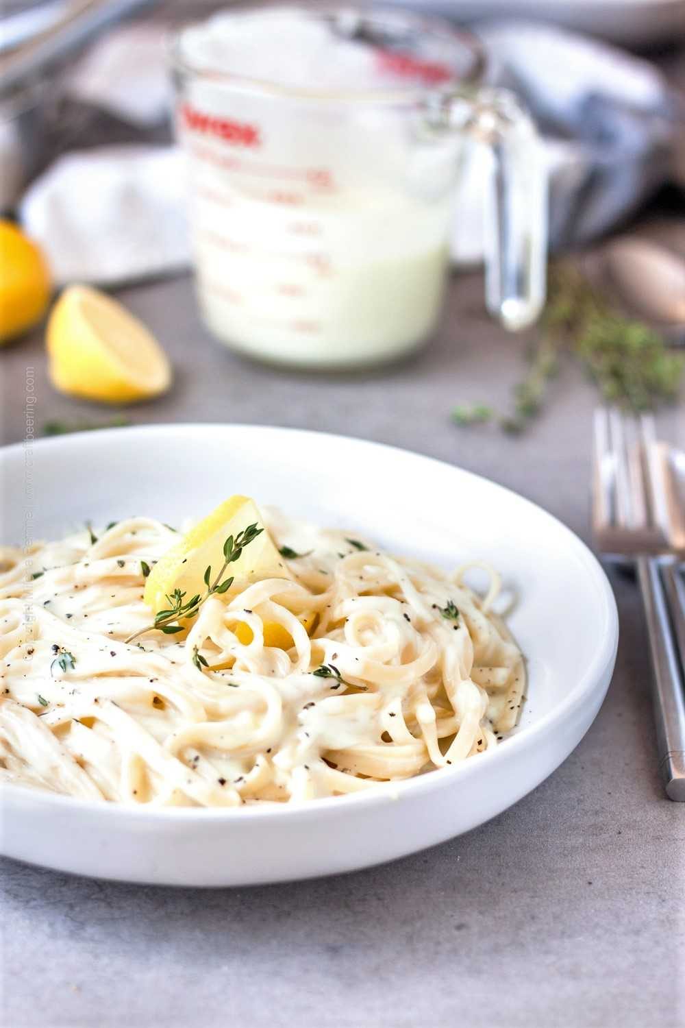 Linguine with lemon cream sauce and thyme