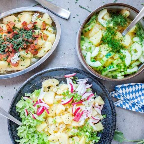 Kartoffelsalat Bavarian potato salad with different customization options.