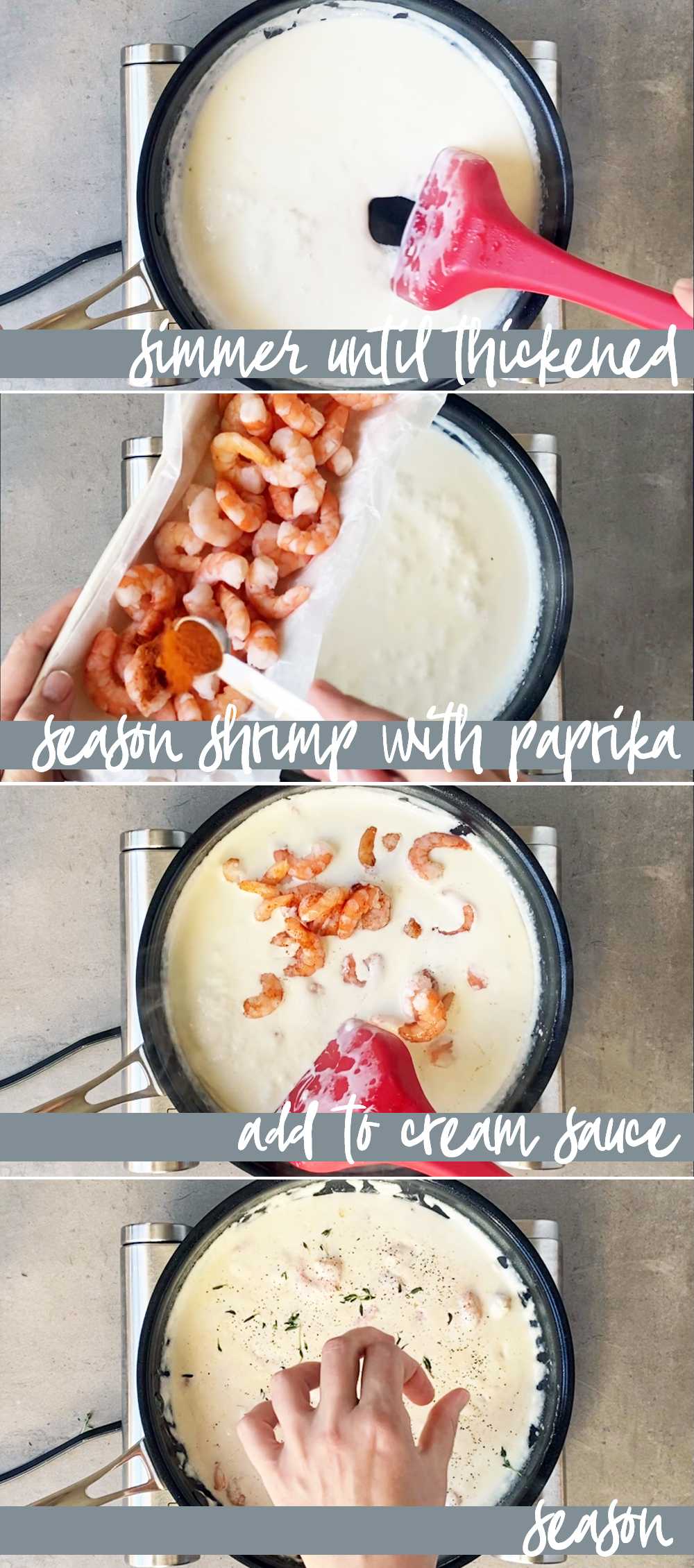 Step by step workflow for cream sauce with shrimp - part 2