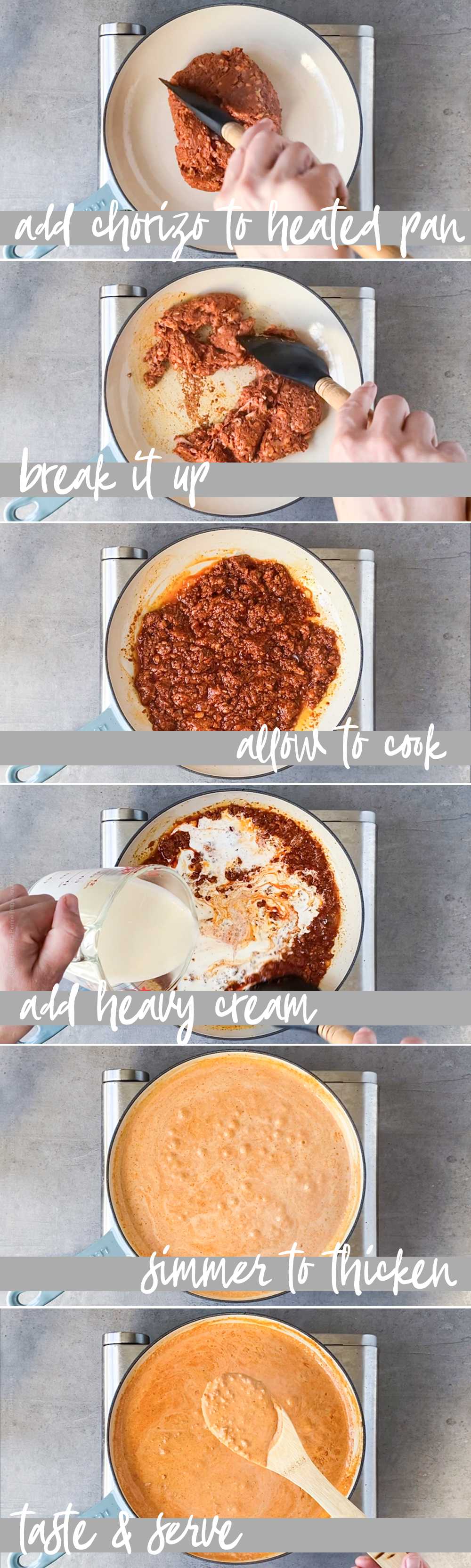 How to make chorizo cream sauce - step by step process. Como hacer pasta con chorizo Mexicano.