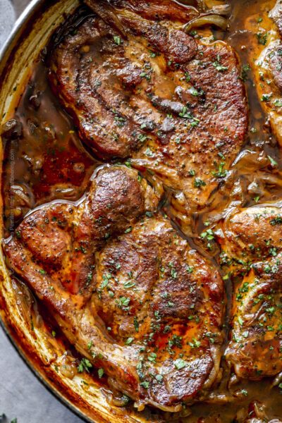 Braised Pork Steak with Onions and Stout - Oven | Craft Beering