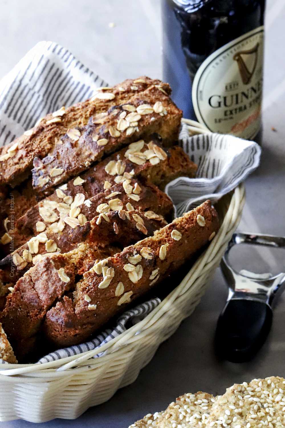 Brown bread with oats and Guinness - authentic Irish recipe for a quick beer bread. 