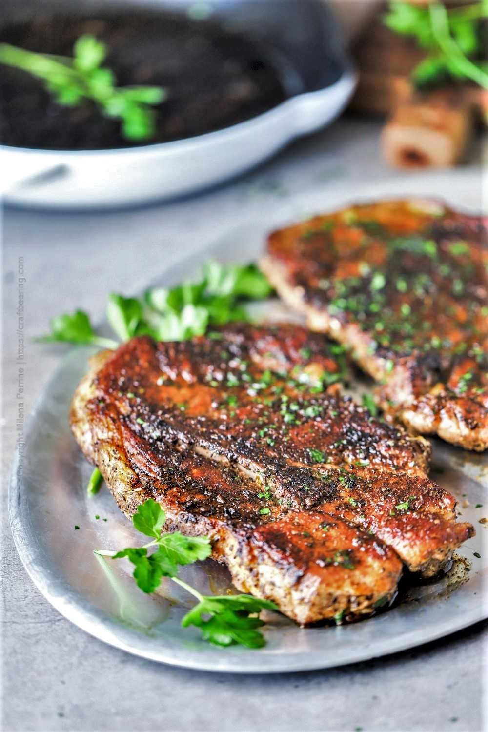 Pan fried pork steaks - nice caramelization from Maillared reaction, juicy and tender.
