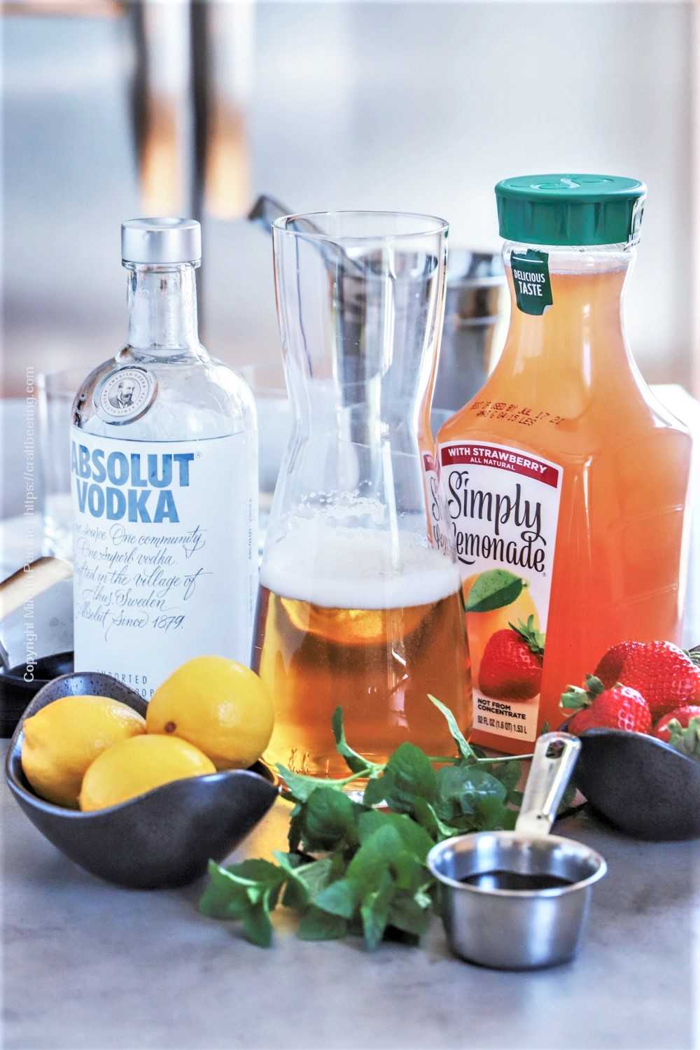 Ingredients for Beer lemonade with vodka and strawberries